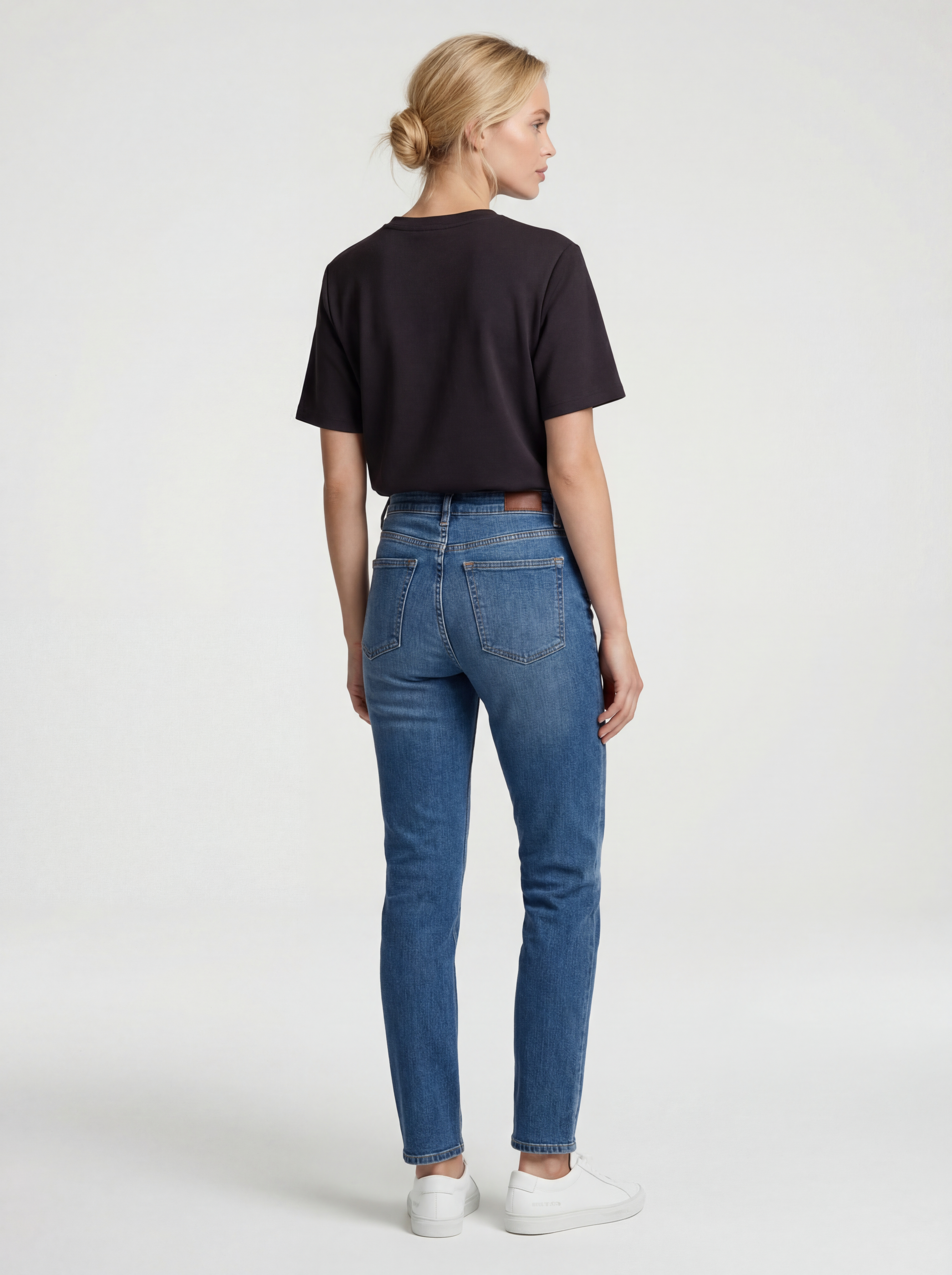 grand tee t shirt women black color with white young model ai generated image1