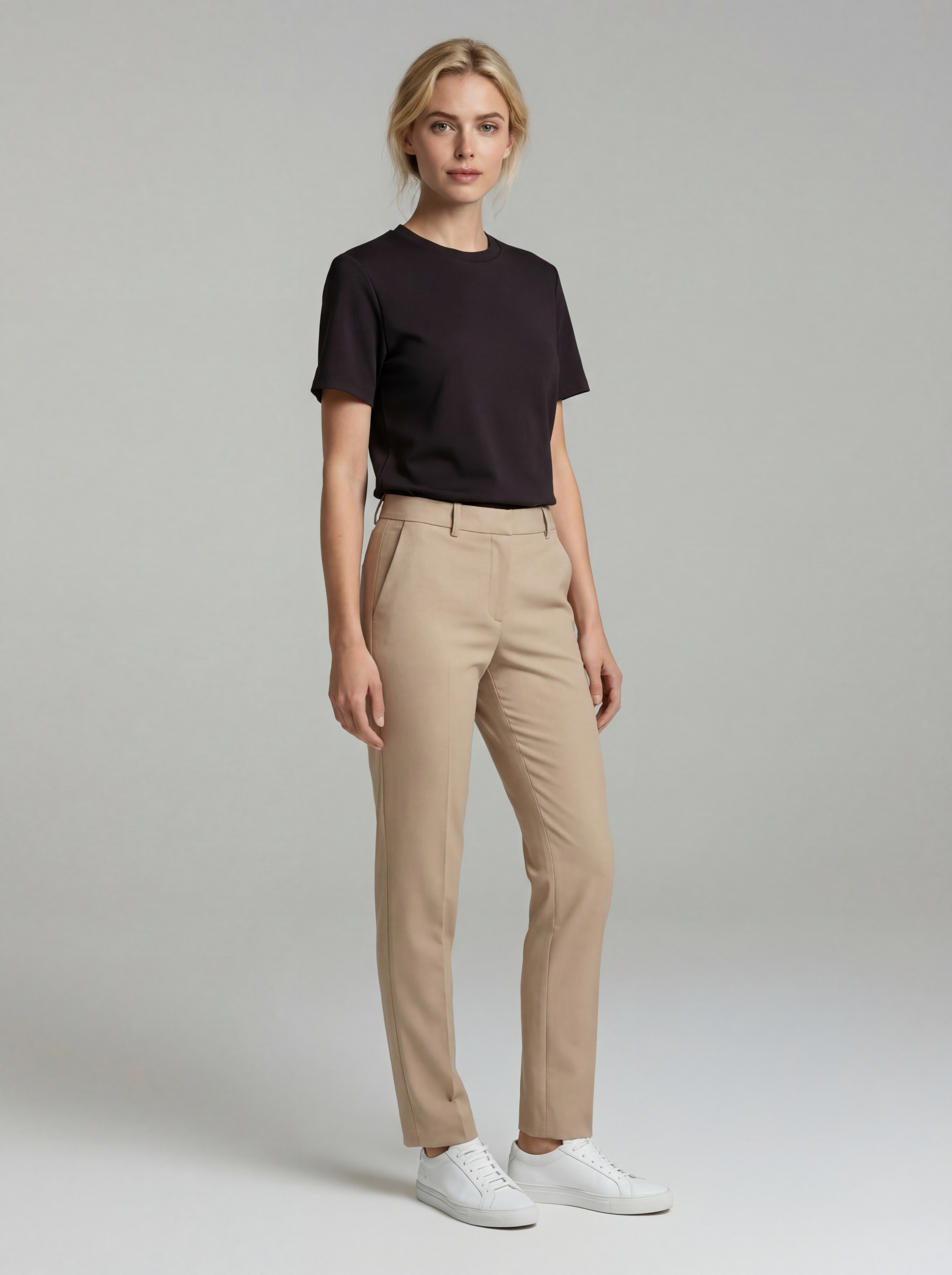 grand tee t shirt women black color with white young model ai generated image5