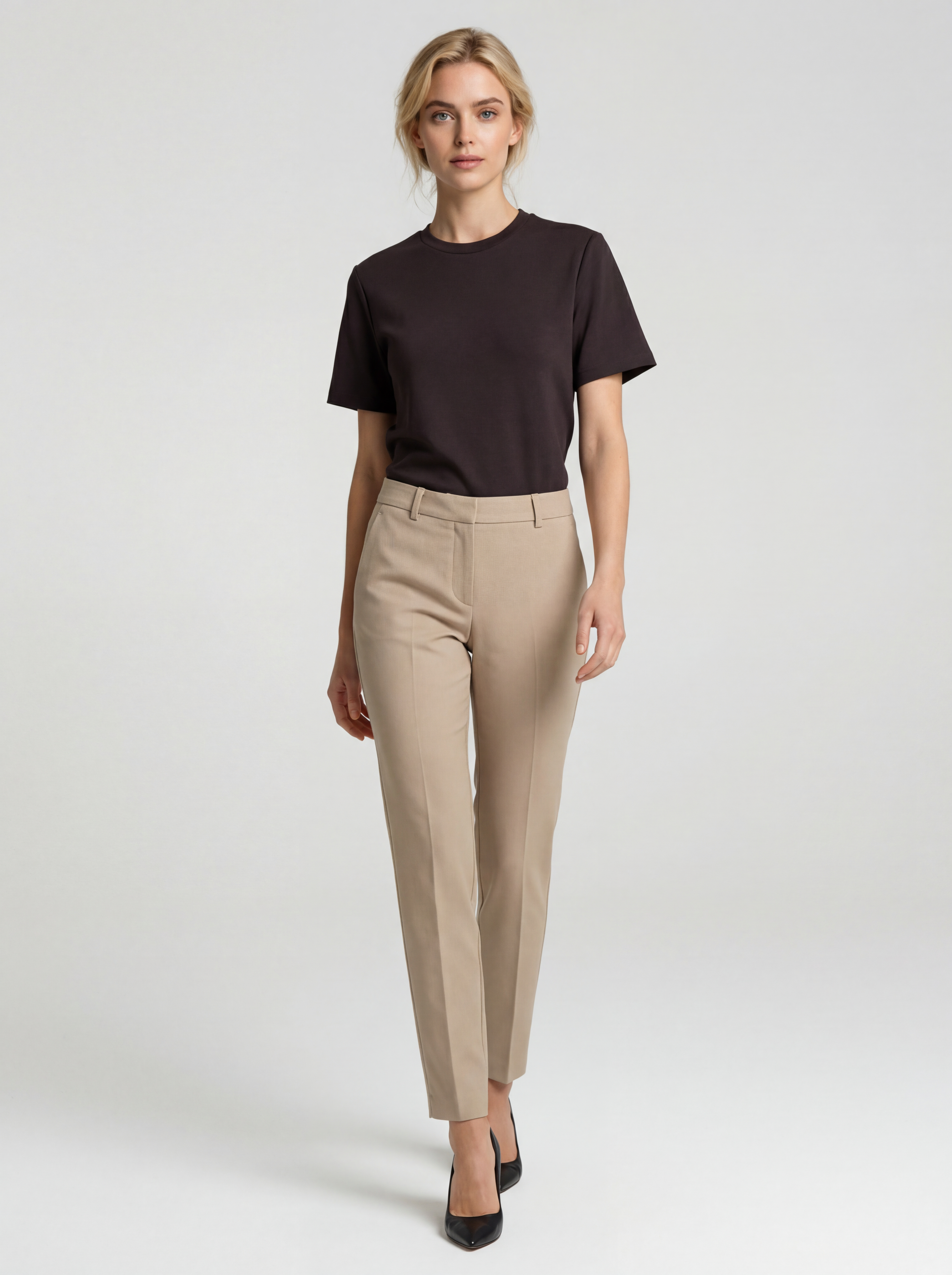 grand tee t shirt women black color with white young model ai generated image6